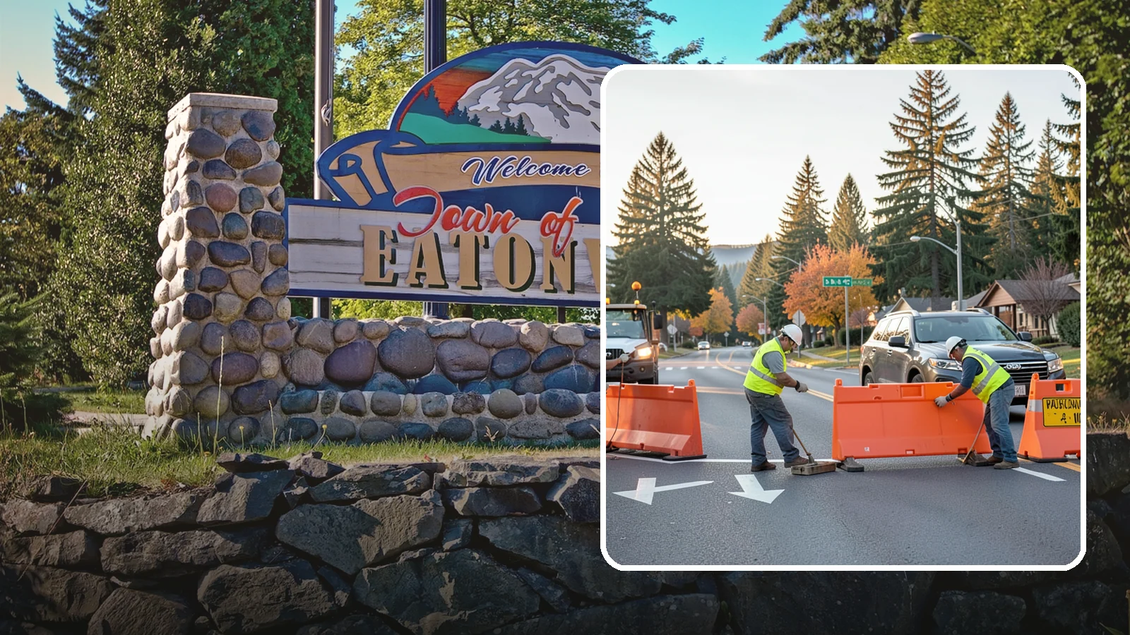 Detour Signage Setup in Eatonville, Pierce County, WA - Detour signage setup routes the traveling public safely around road closures and construction.