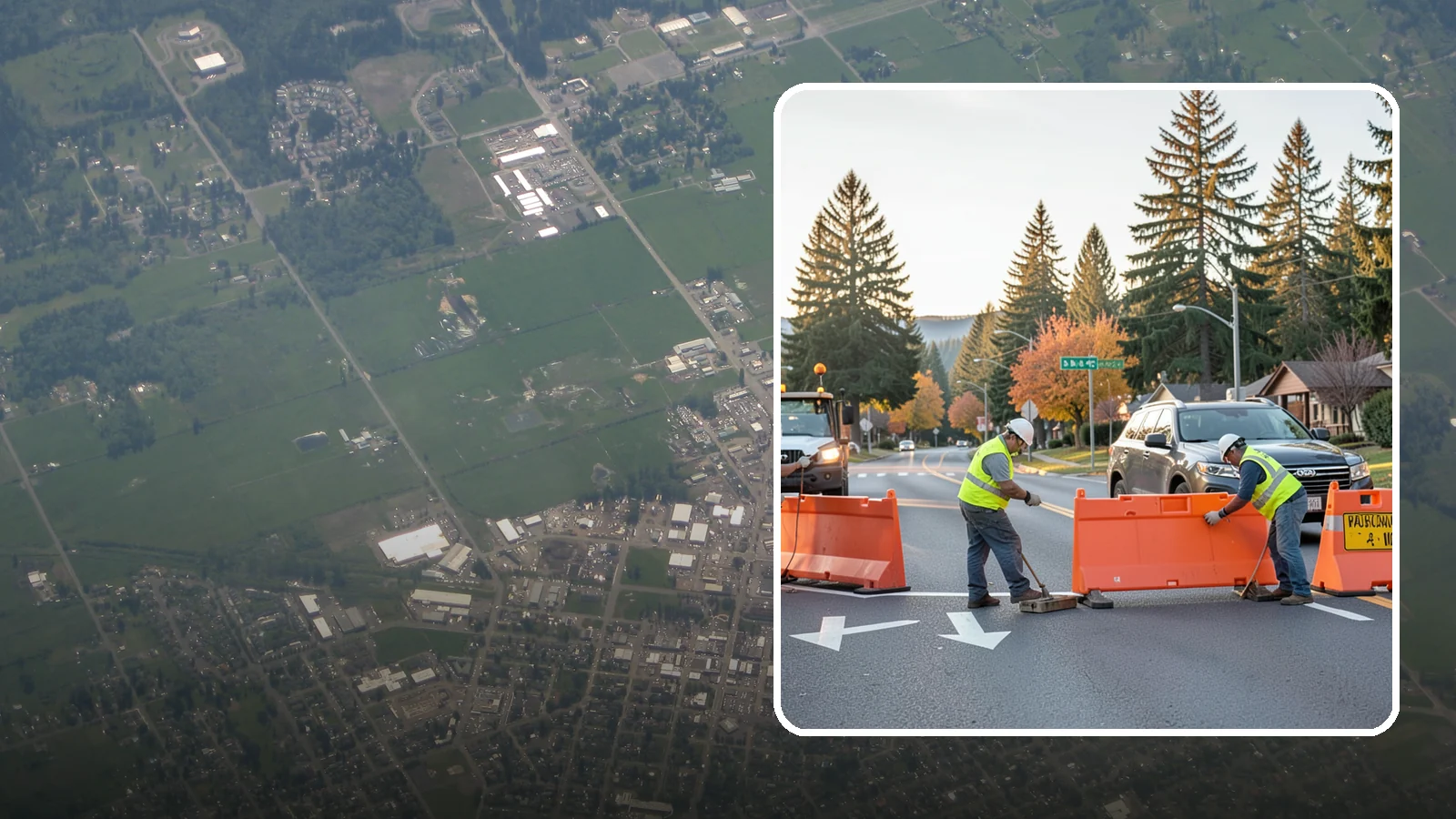 Detour Signage Setup in Enumclaw, King County, WA - Detour signage setup routes the traveling public safely around road closures and construction.
