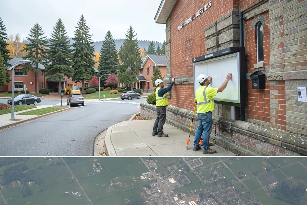 Detour Signage Setup in Enumclaw, King County, WA - Detour signing accompanies the summer roadwork season and is deployed rapidly for winter storm closures.