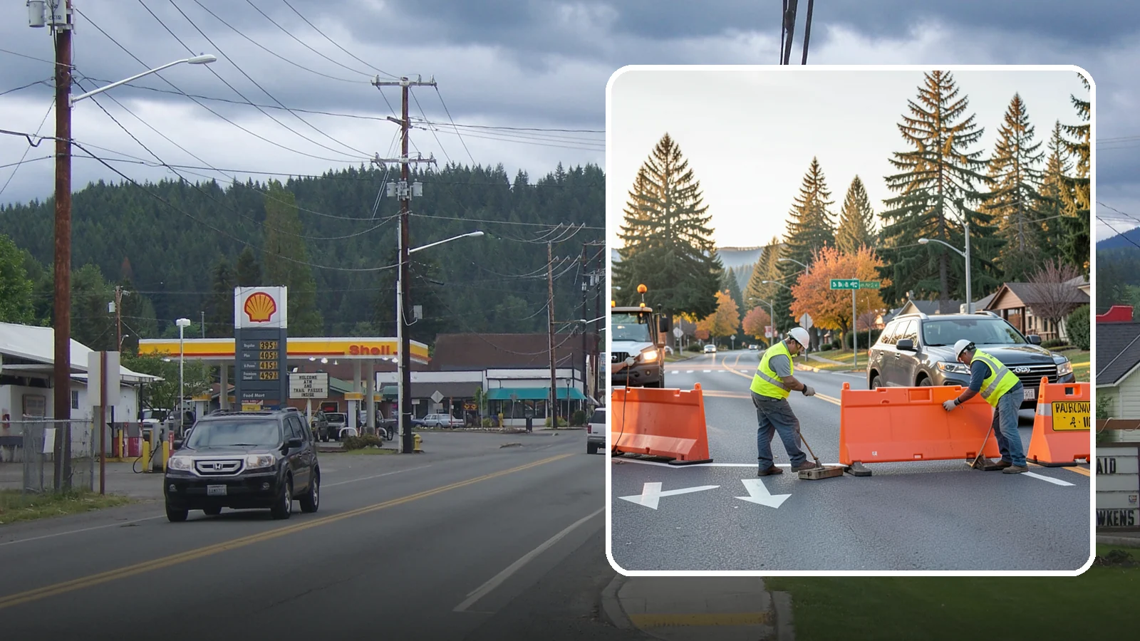 Detour Signage Setup in Granite Falls, Snohomish County, WA - Detour signage setup routes the traveling public safely around road closures and construction.