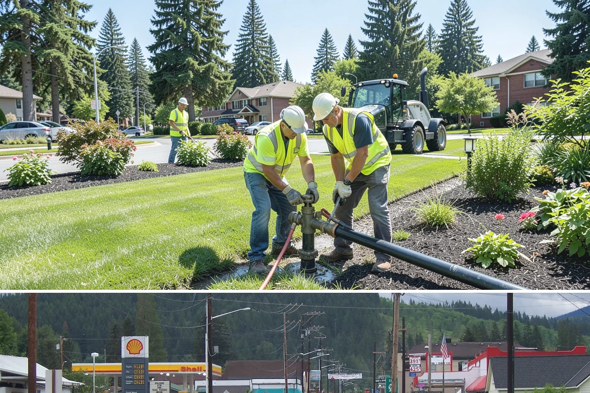 Detour Signage Setup in Granite Falls, Snohomish County, WA - Detour signing accompanies the summer roadwork season and is deployed rapidly for winter storm closures.