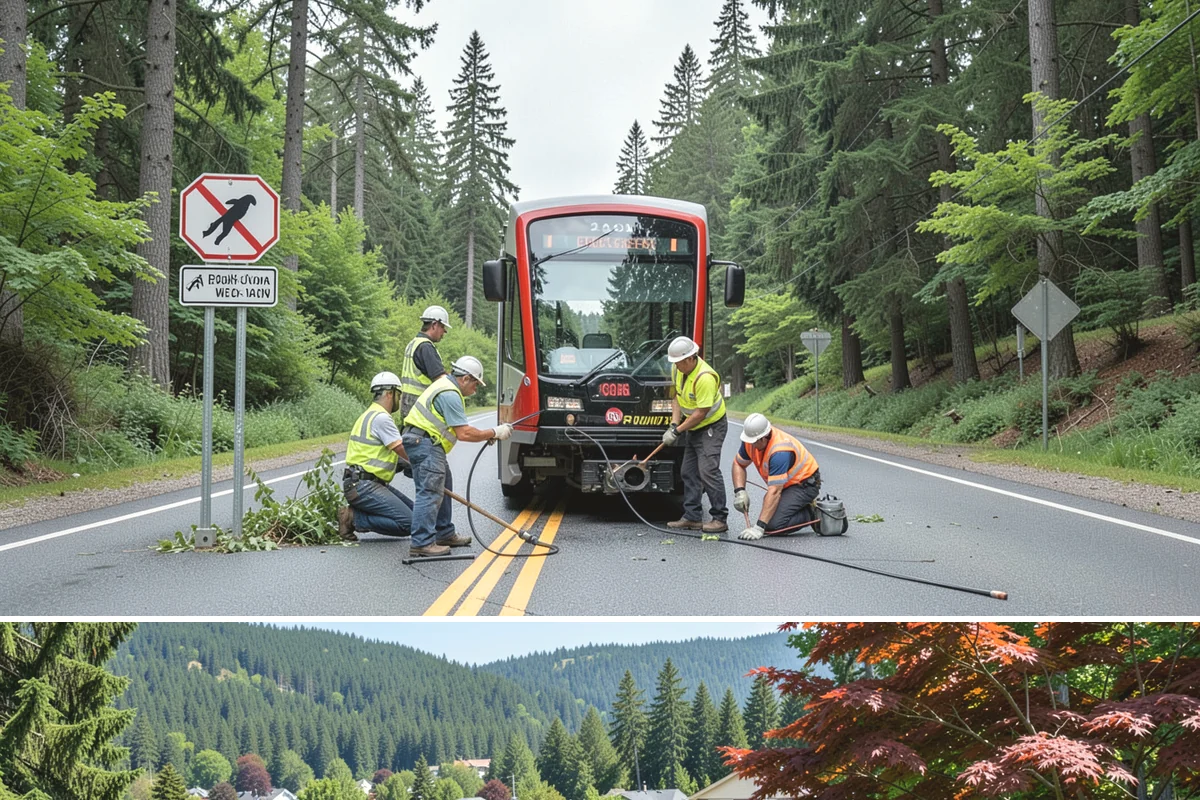 Detour Signage Setup in Index, Snohomish County, WA - Detour signing accompanies the summer roadwork season and is deployed rapidly for winter storm closures.