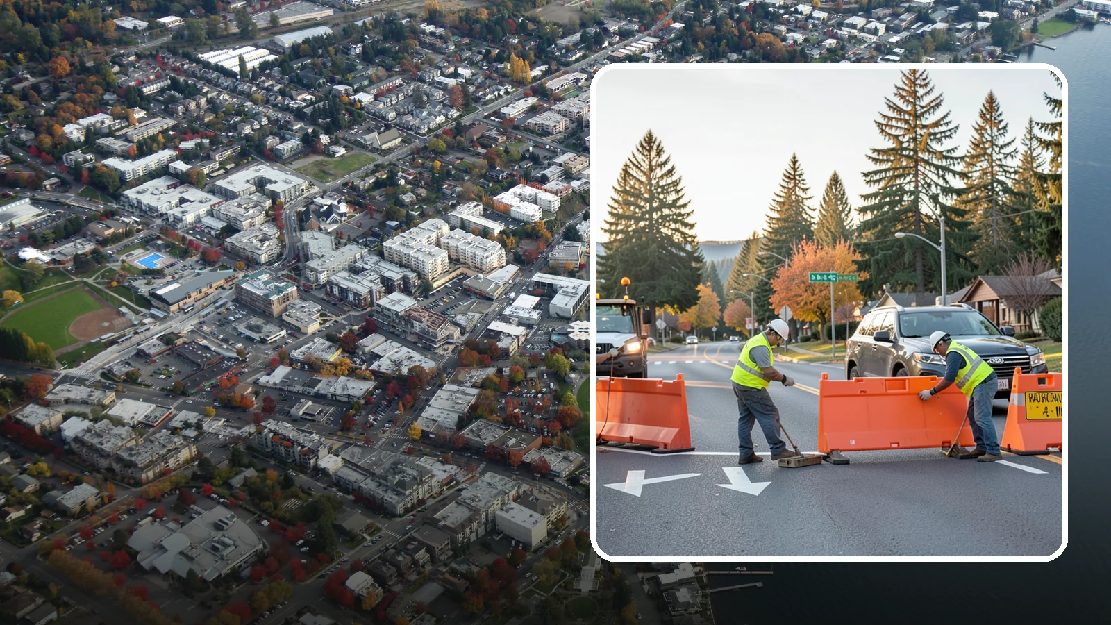 Detour Signage Setup in Kirkland, King County, WA - Detour signage setup routes the traveling public safely around road closures and construction.