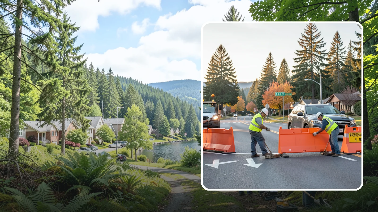 Detour Signage Setup in Lake Forest Park, King County, WA - Detour signage setup routes the traveling public safely around road closures and construction.