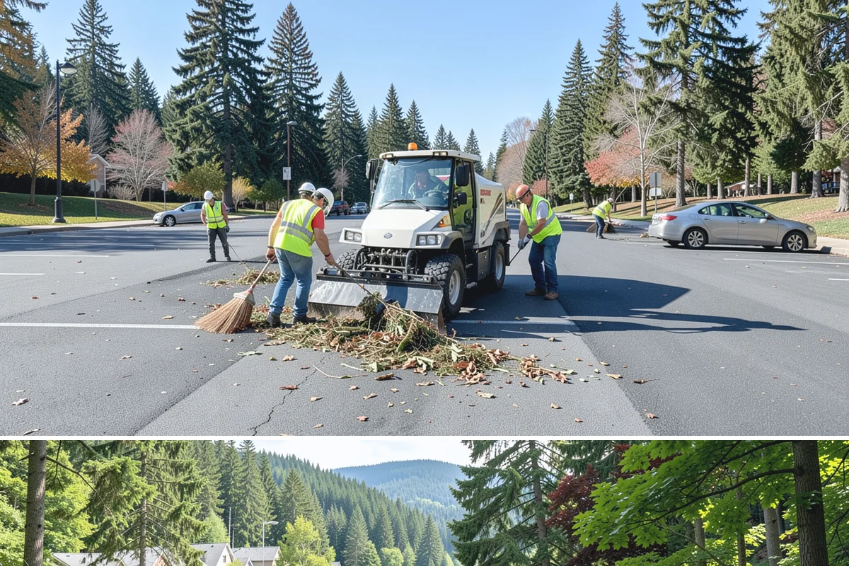 Detour Signage Setup in Lake Forest Park, King County, WA - Detour signing accompanies the summer roadwork season and is deployed rapidly for winter storm closures.