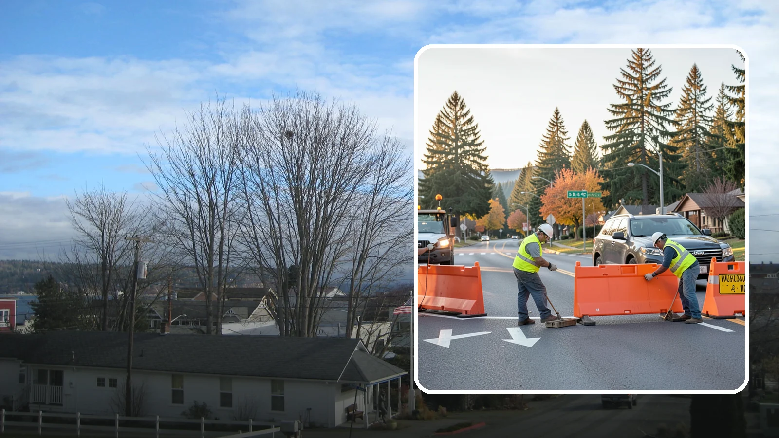 Detour Signage Setup in Langley, Island County, WA - Detour signage setup routes the traveling public safely around road closures and construction.