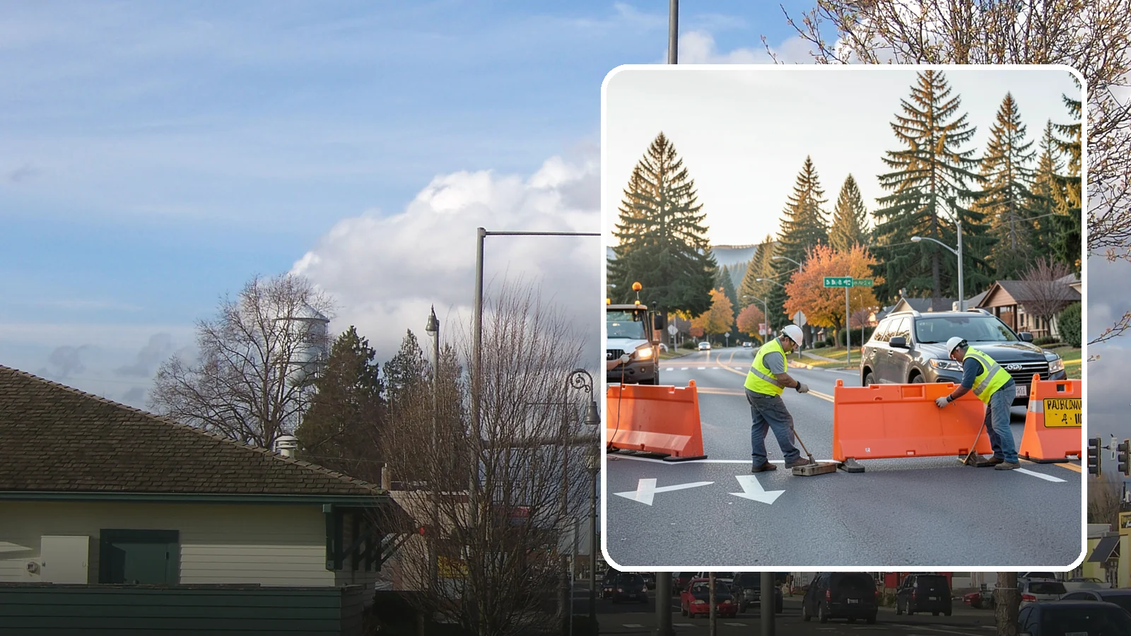 Detour Signage Setup in Marysville, Snohomish County, WA - Detour signage setup routes the traveling public safely around road closures and construction.