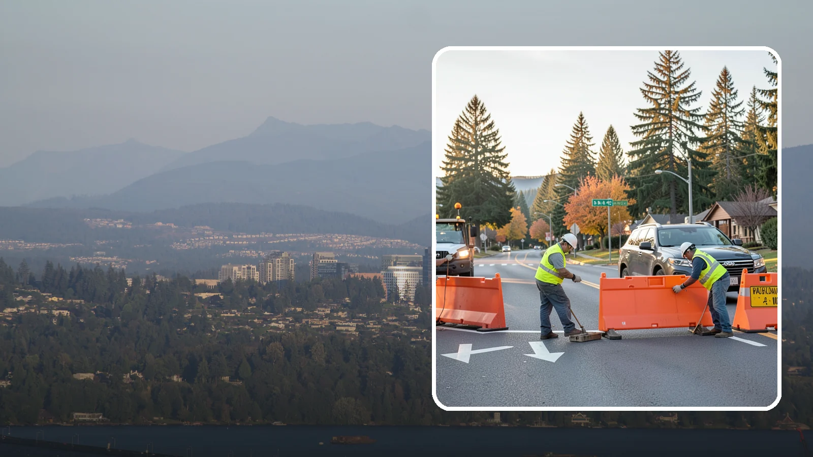 Detour Signage Setup in Medina, King County, WA - Detour signage setup routes the traveling public safely around road closures and construction.