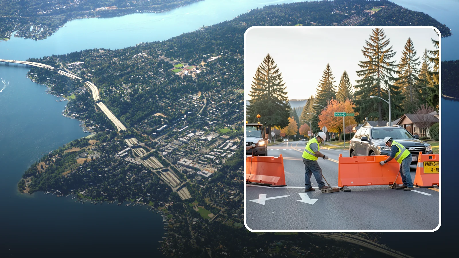 Detour Signage Setup in Mercer Island, King County, WA - Detour signage setup routes the traveling public safely around road closures and construction.
