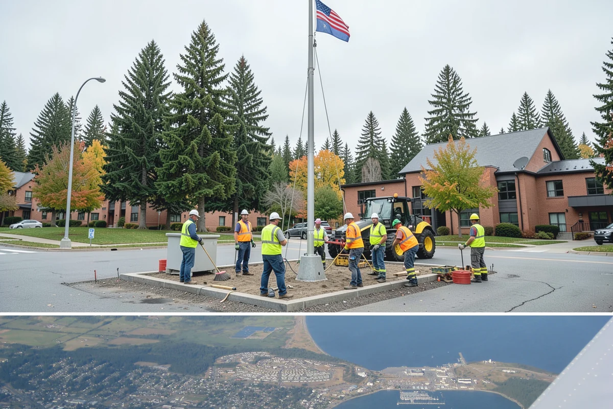 Detour Signage Setup in Oak Harbor, Island County, WA - Detour signing accompanies the summer roadwork season and is deployed rapidly for winter storm closures.