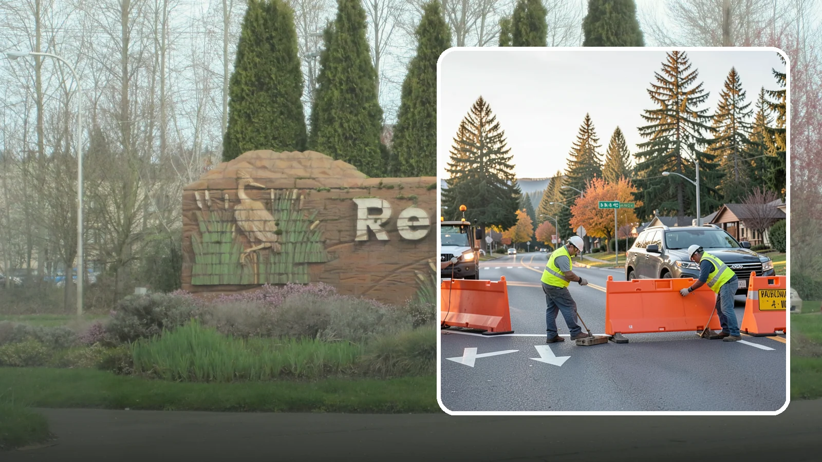 Detour Signage Setup in Renton, King County, WA - Detour signage setup routes the traveling public safely around road closures and construction.
