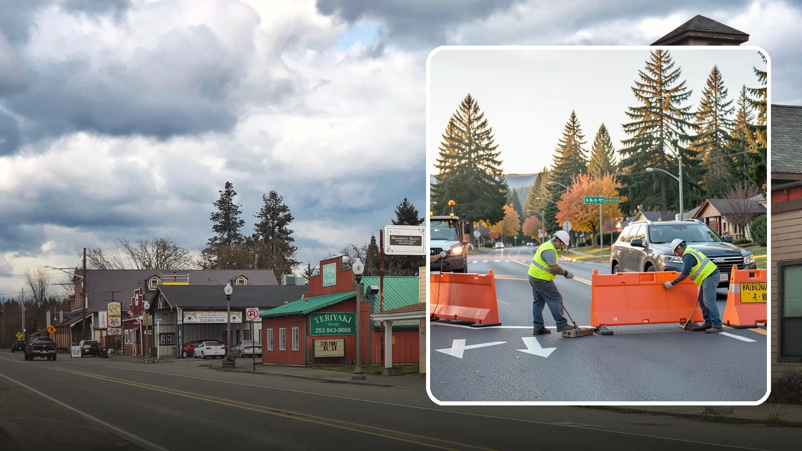 Detour Signage Setup in Roy, Pierce County, WA - Detour signage setup routes the traveling public safely around road closures and construction.