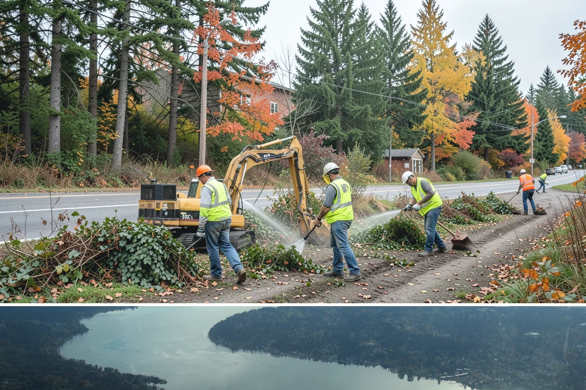 Detour Signage Setup in Sammamish, King County, WA - Detour signing accompanies the summer roadwork season and is deployed rapidly for winter storm closures.