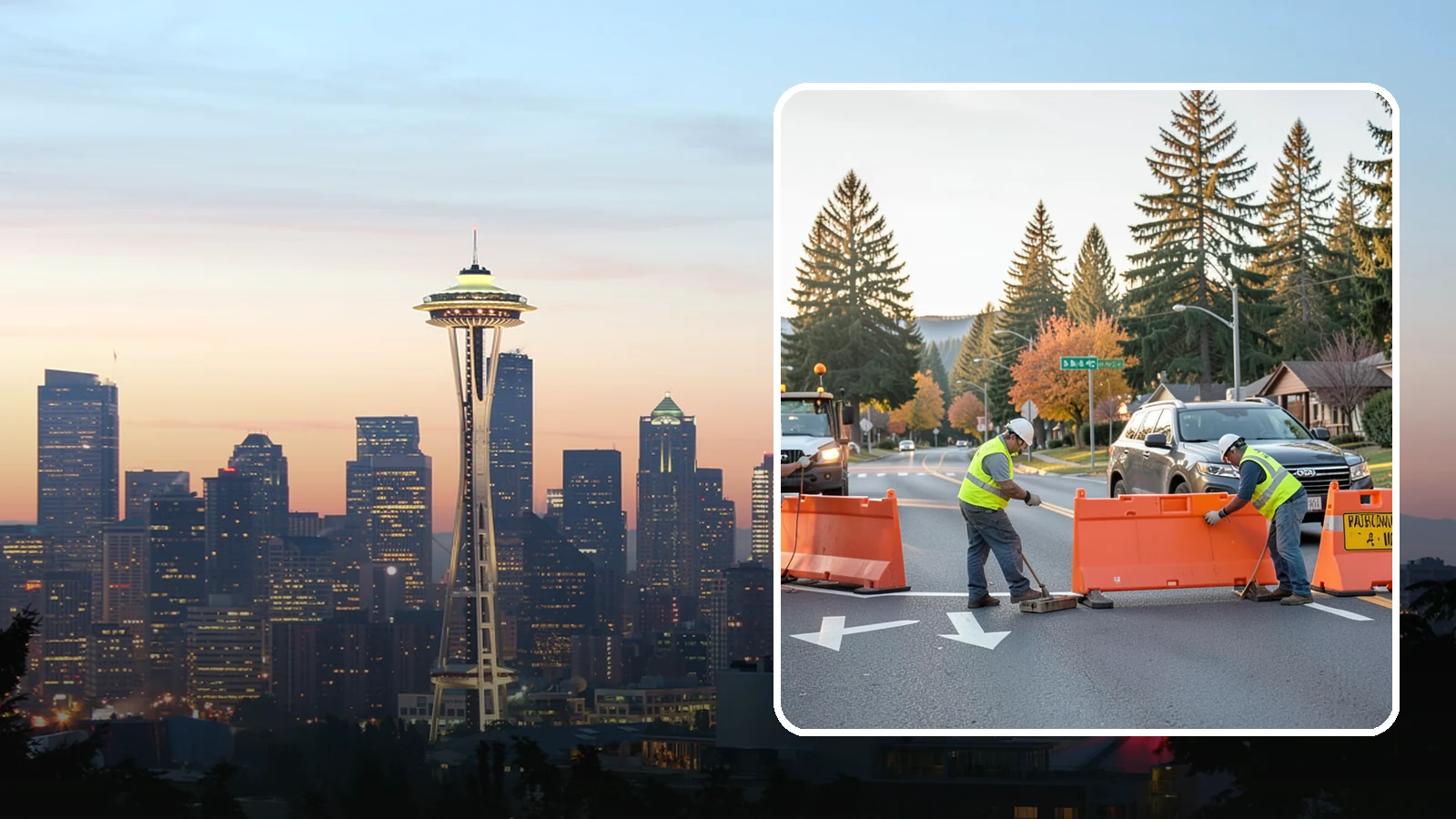 Detour Signage Setup in Seattle, King County, WA - Detour signage setup routes the traveling public safely around road closures and construction.