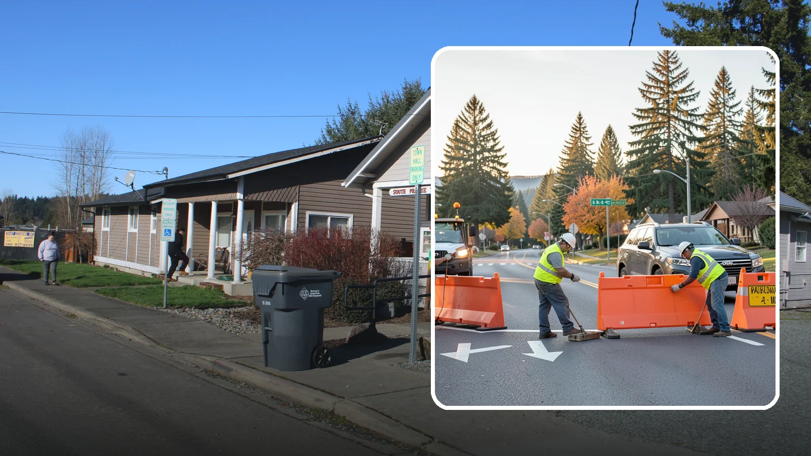 Detour Signage Setup in South Prairie, Pierce County, WA - Detour signage setup routes the traveling public safely around road closures and construction.