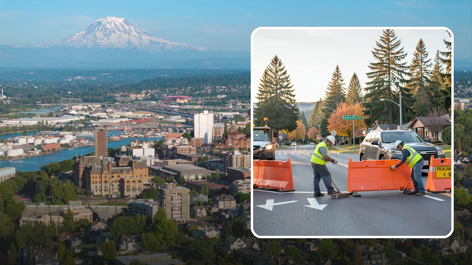 Detour Signage Setup in Tacoma, Pierce County, WA - Detour signage setup routes the traveling public safely around road closures and construction.