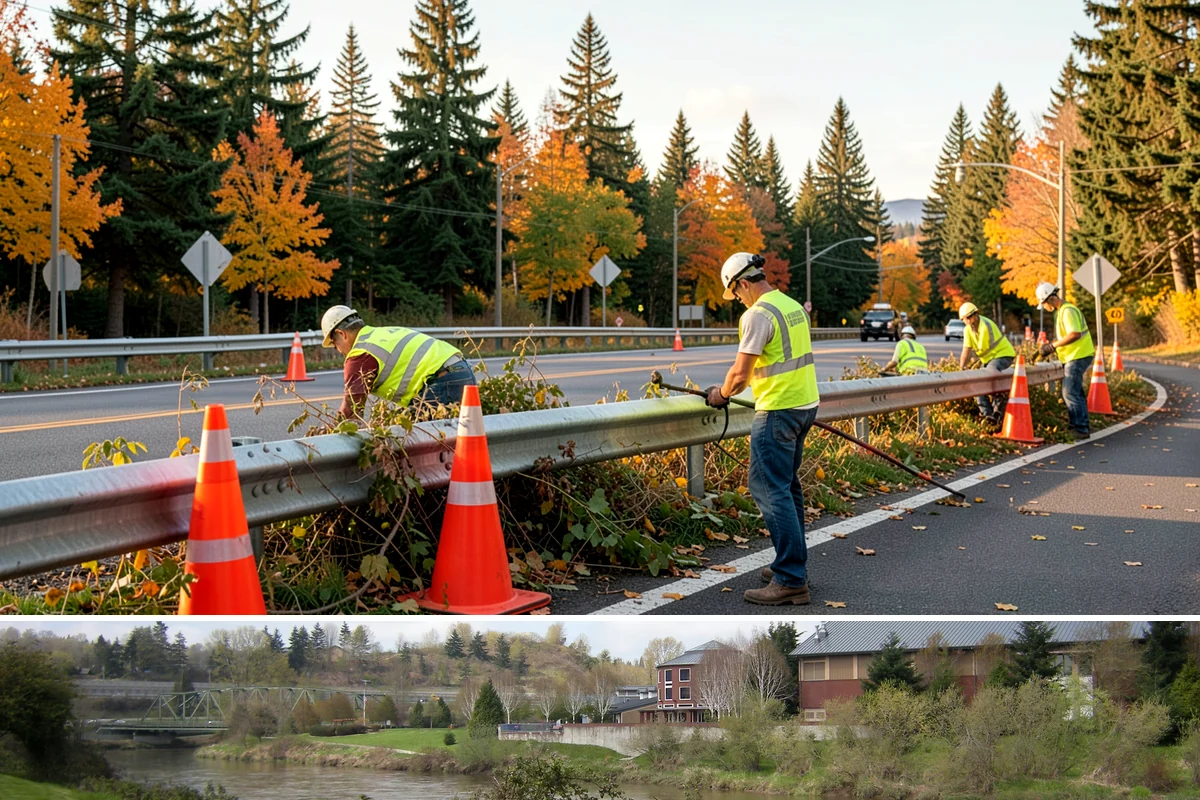 Detour Signage Setup in Tukwila, King County, WA - Detour signing accompanies the summer roadwork season and is deployed rapidly for winter storm closures.