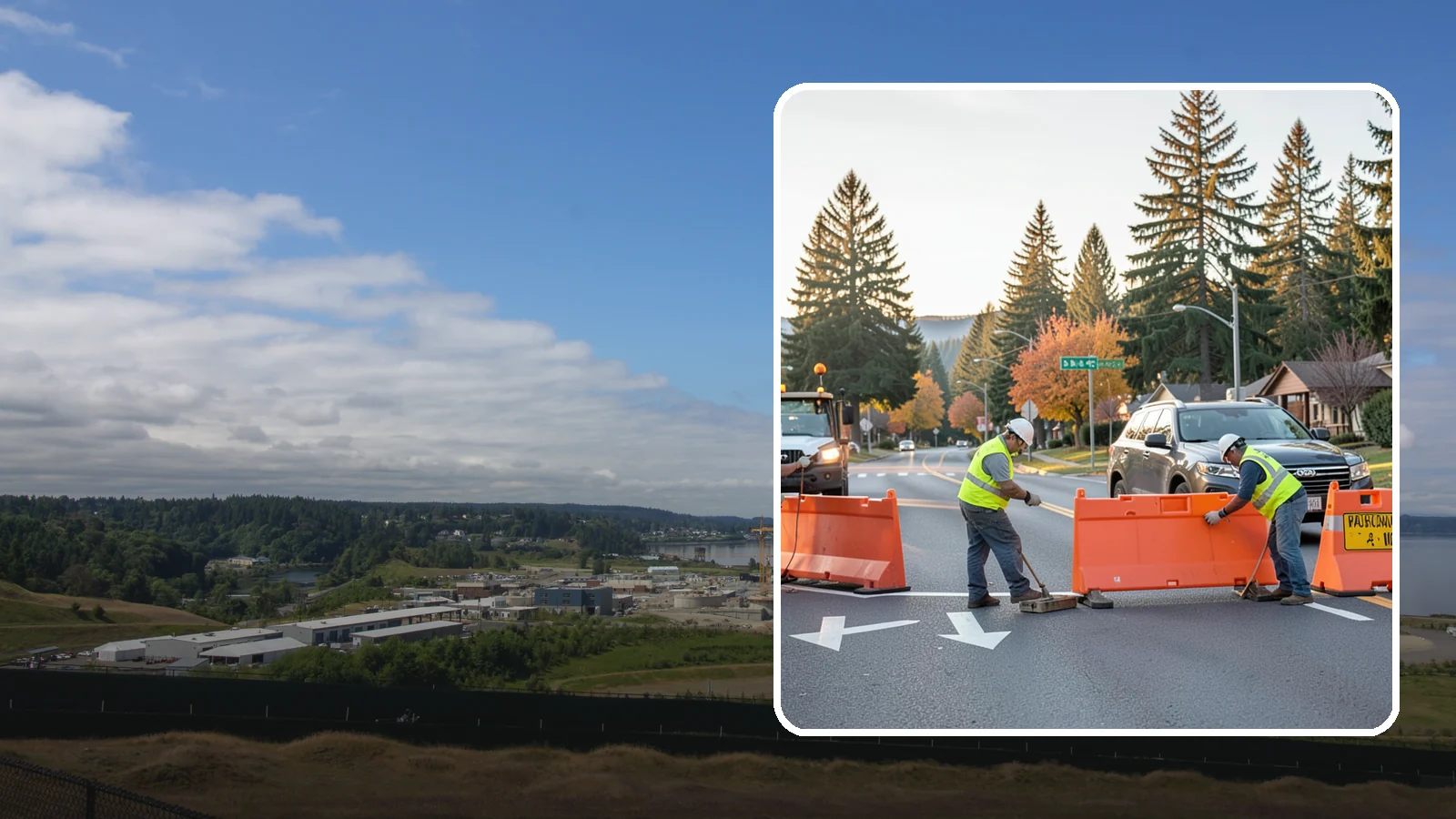 Detour Signage Setup in University Place, Pierce County, WA - Detour signage setup routes the traveling public safely around road closures and construction.
