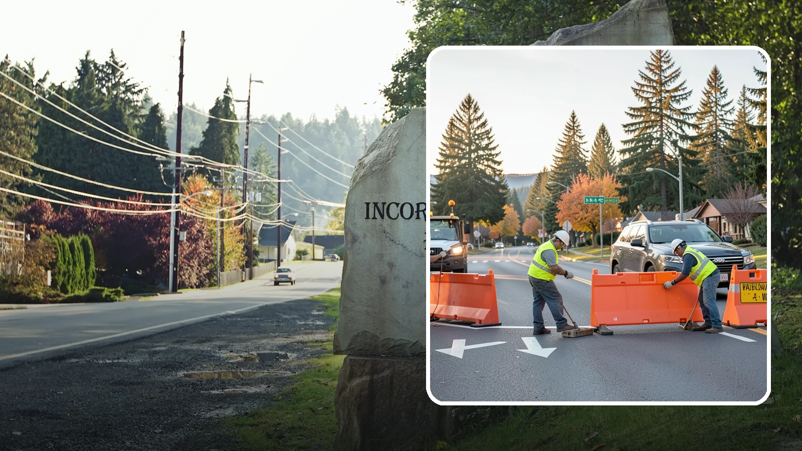 Detour Signage Setup in Wilkeson, Pierce County, WA - Detour signage setup routes the traveling public safely around road closures and construction.