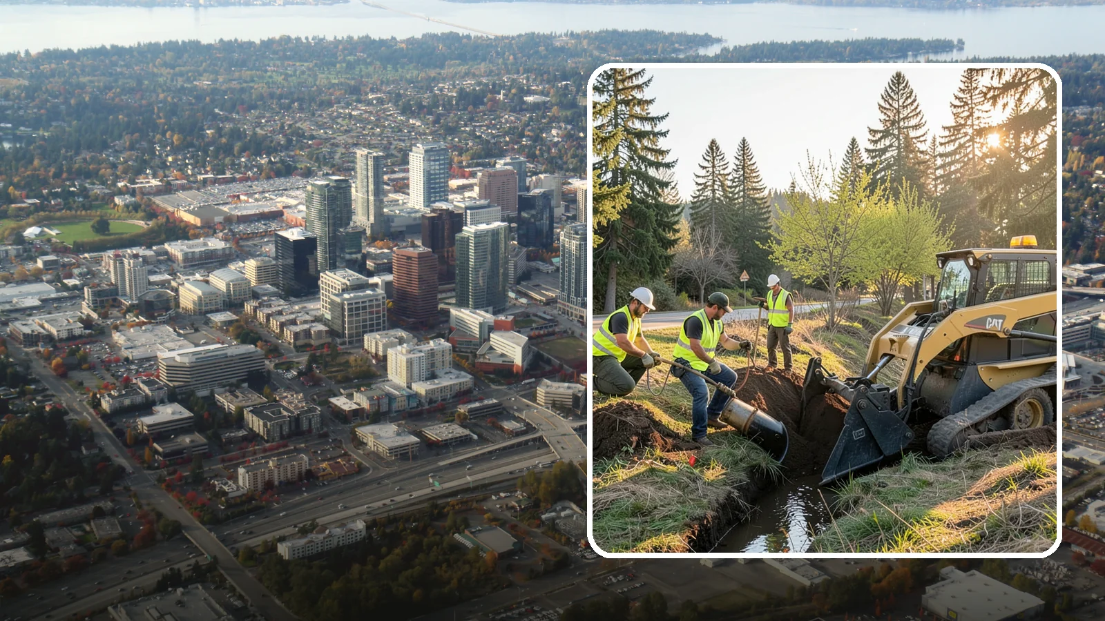 Ditch Maintenance in Bellevue, King County, WA - Ditch maintenance and reshaping that restores roadside and open channels to their designed drainage function.