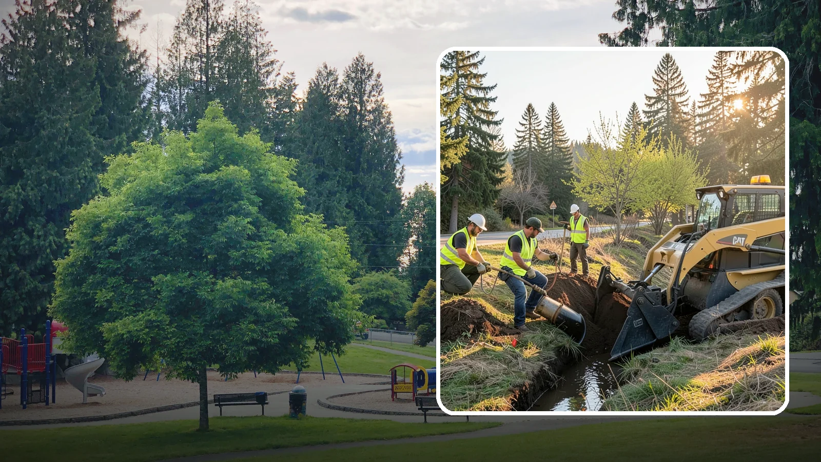 Ditch Maintenance in Bonney Lake, Pierce County, WA - Ditch maintenance and reshaping that restores roadside and open channels to their designed drainage function.