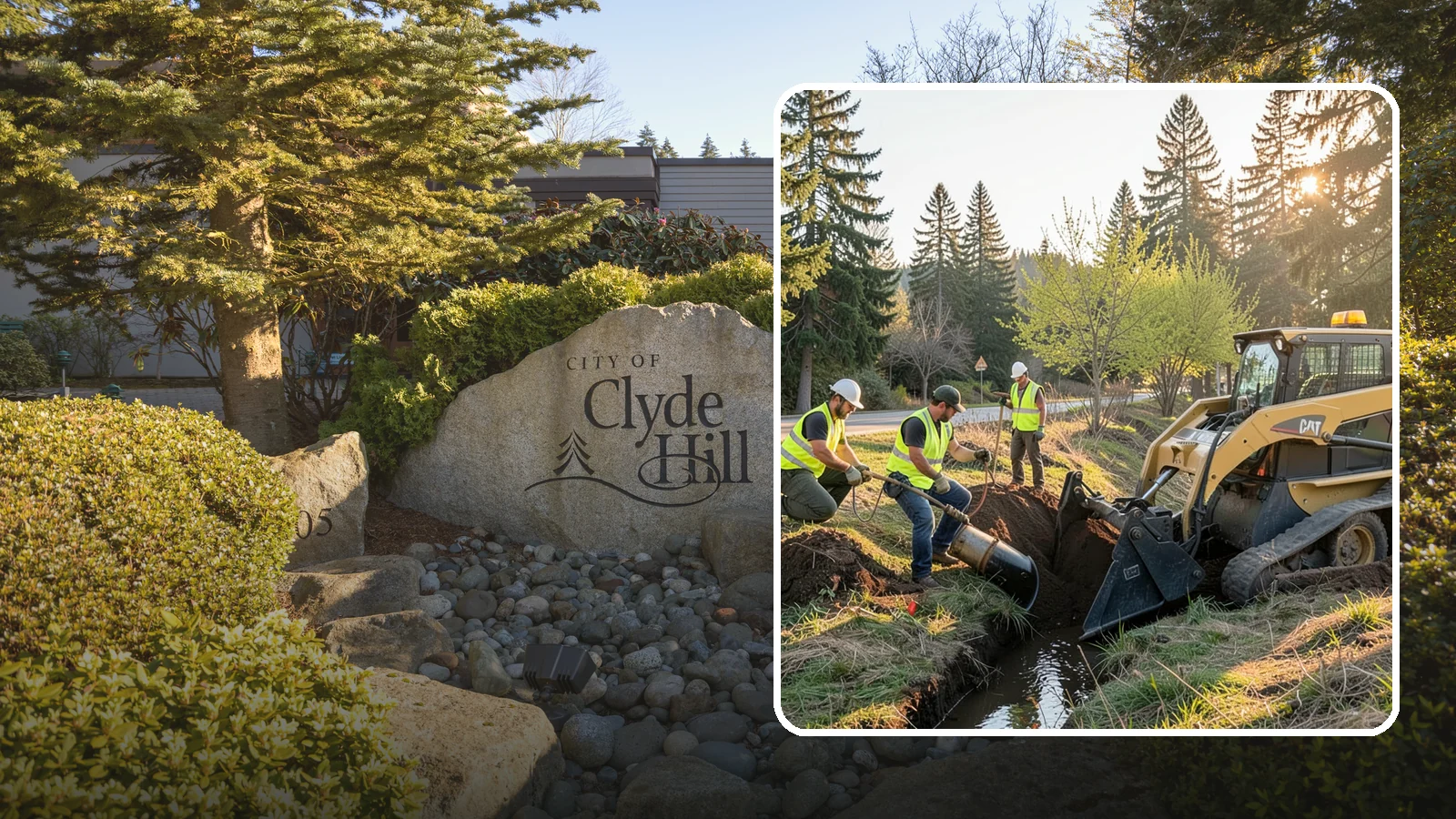 Ditch Maintenance in Clyde Hill, King County, WA - Ditch maintenance and reshaping that restores roadside and open channels to their designed drainage function.