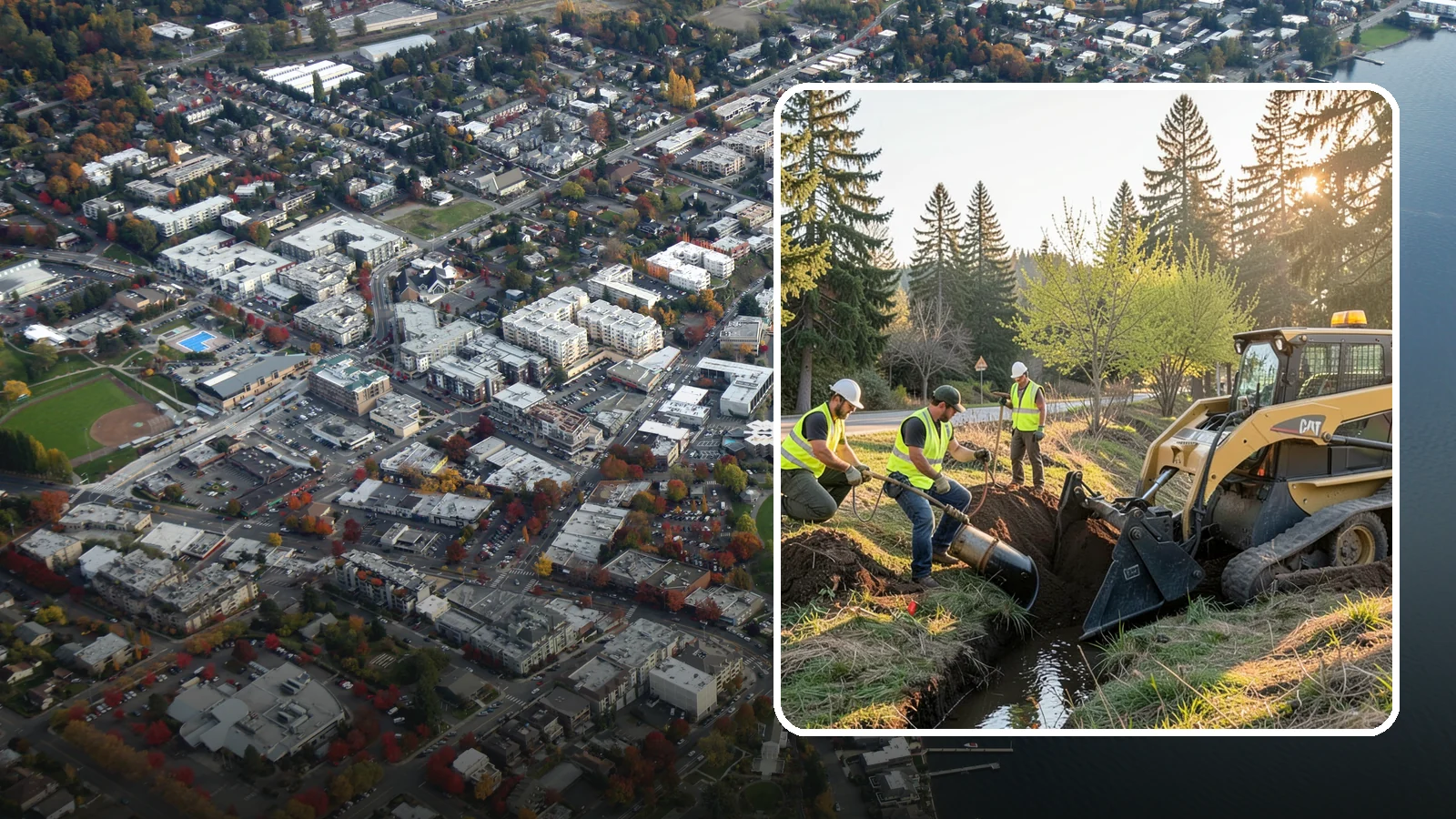 Ditch Maintenance in Kirkland, King County, WA - Ditch maintenance and reshaping that restores roadside and open channels to their designed drainage function.