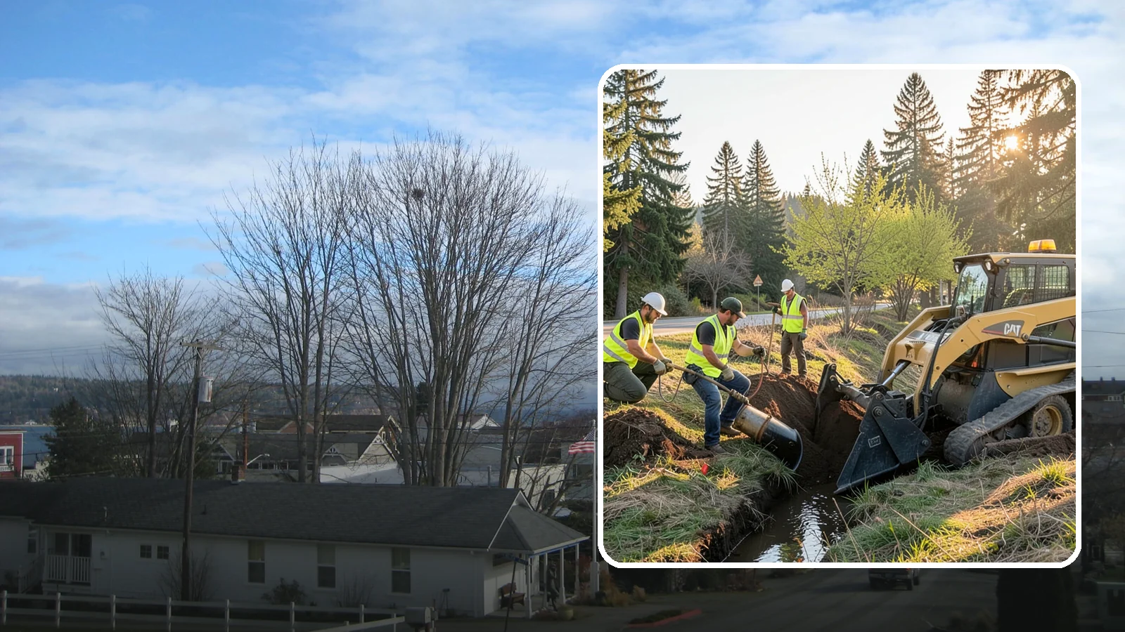 Ditch Maintenance in Langley, Island County, WA - Ditch maintenance and reshaping that restores roadside and open channels to their designed drainage function.