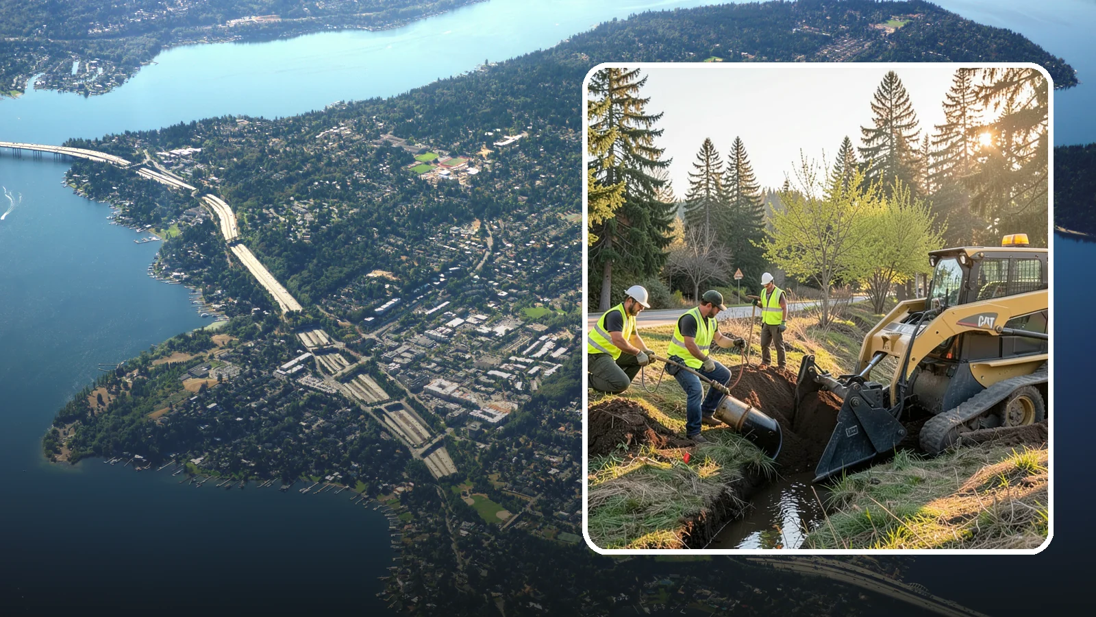 Ditch Maintenance in Mercer Island, King County, WA - Ditch maintenance and reshaping that restores roadside and open channels to their designed drainage function.