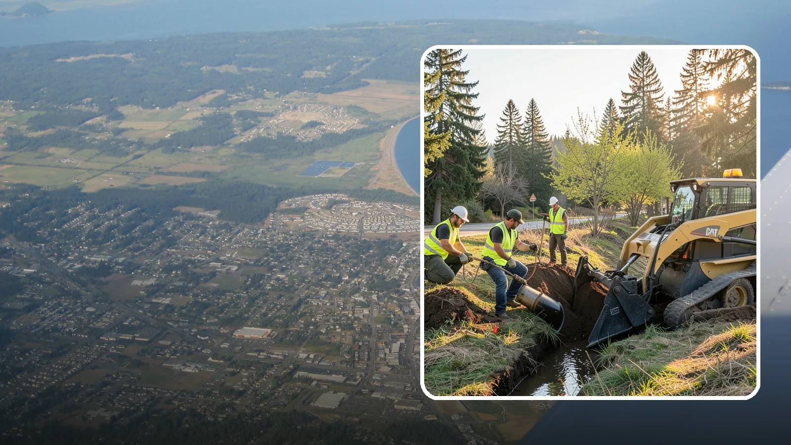 Ditch Maintenance in Oak Harbor, Island County, WA - Ditch maintenance and reshaping that restores roadside and open channels to their designed drainage function.