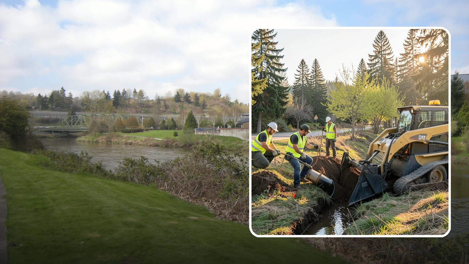 Ditch Maintenance in Tukwila, King County, WA - Ditch maintenance and reshaping that restores roadside and open channels to their designed drainage function.