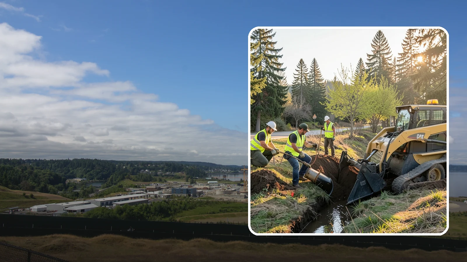 Ditch Maintenance in University Place, Pierce County, WA - Ditch maintenance and reshaping that restores roadside and open channels to their designed drainage function.
