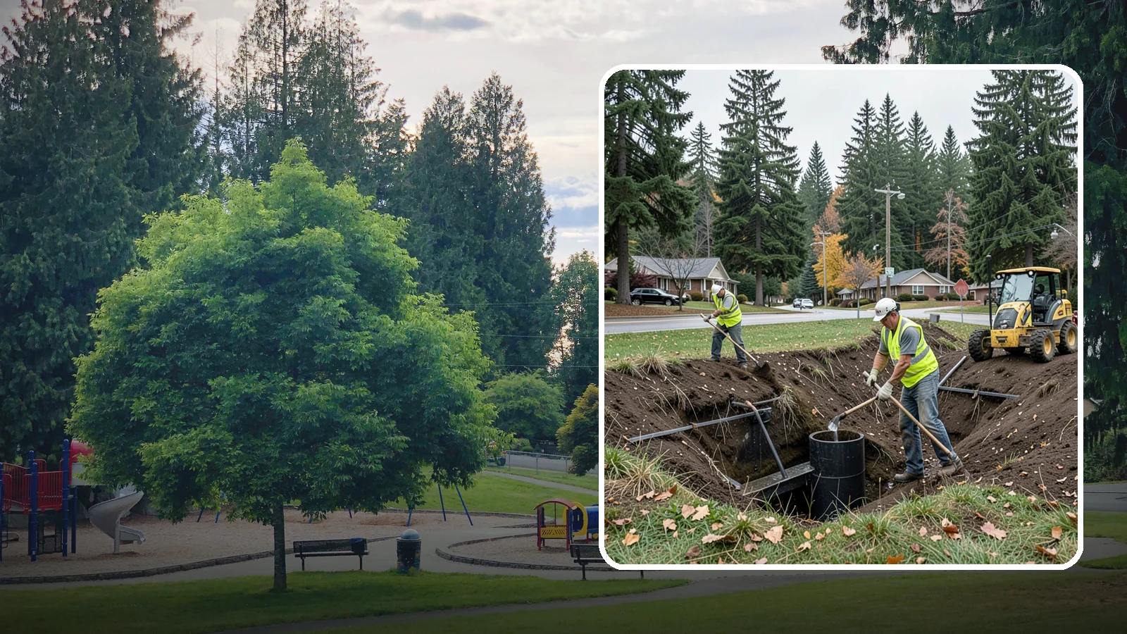 Ditch Mowing in Bonney Lake, Pierce County, WA - Roadside ditch mowing that keeps drainage channels flowing and vegetated for slope stability during wet-season runoff.