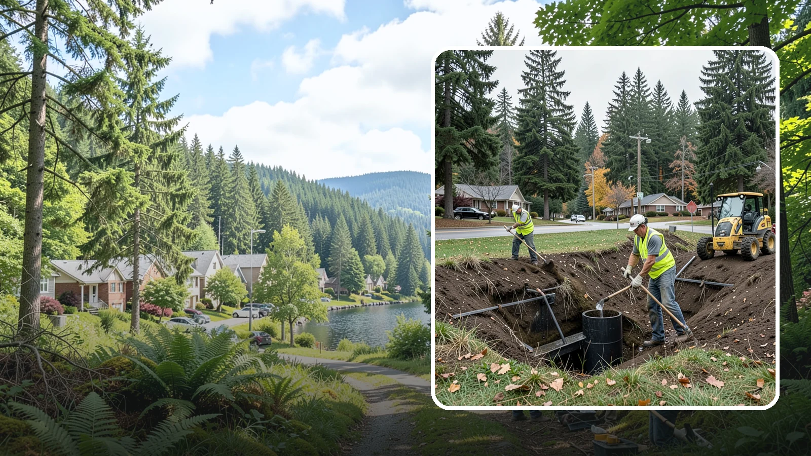 Ditch Mowing in Lake Forest Park, King County, WA - Roadside ditch mowing that keeps drainage channels flowing and vegetated for slope stability during wet-season runoff.