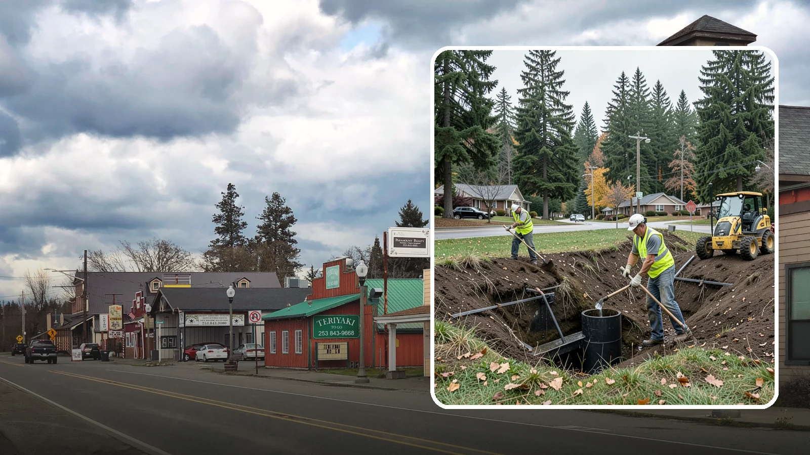 Ditch Mowing in Roy, Pierce County, WA - Roadside ditch mowing that keeps drainage channels flowing and vegetated for slope stability during wet-season runoff.
