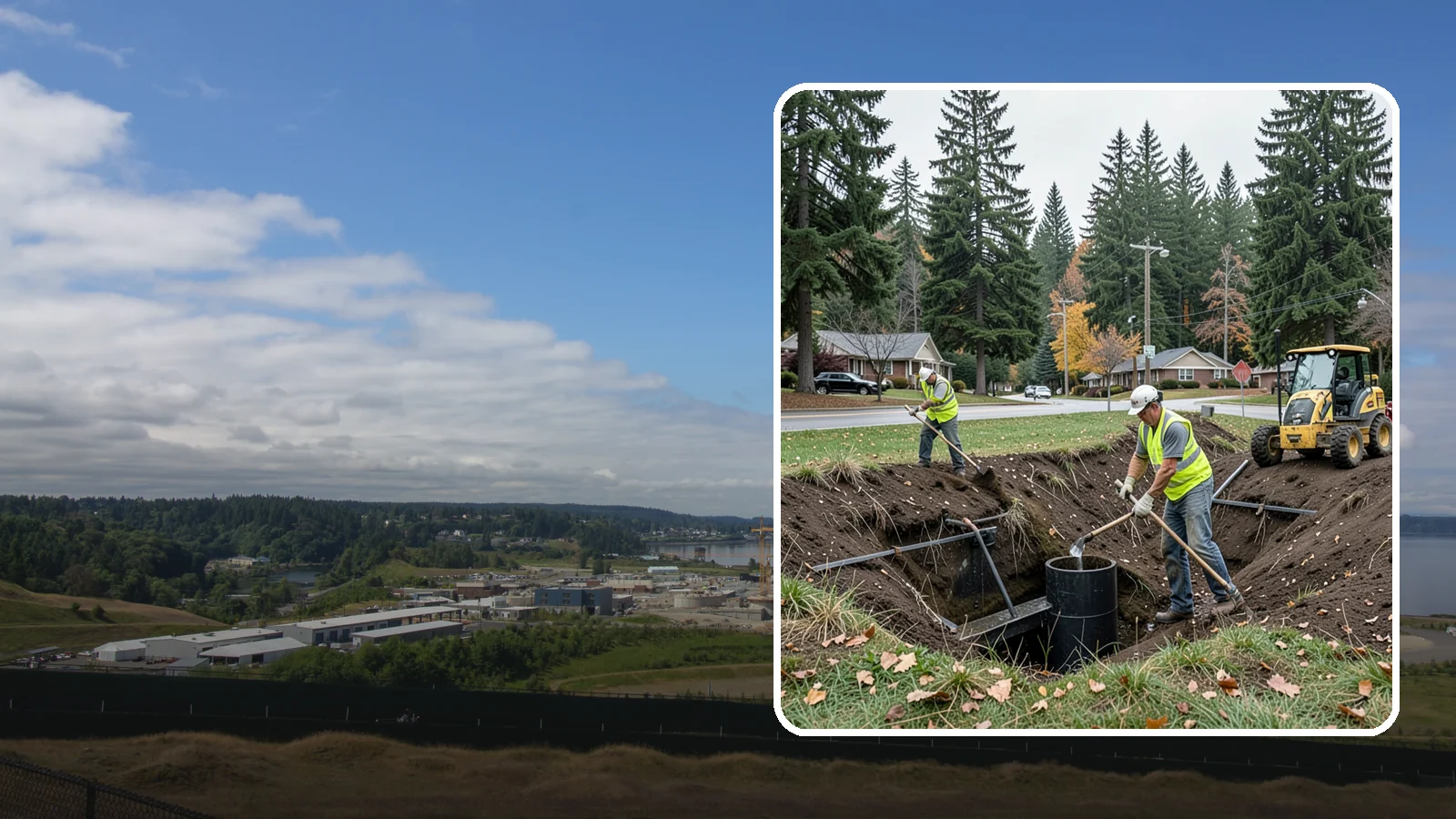 Ditch Mowing in University Place, Pierce County, WA - Roadside ditch mowing that keeps drainage channels flowing and vegetated for slope stability during wet-season runoff.