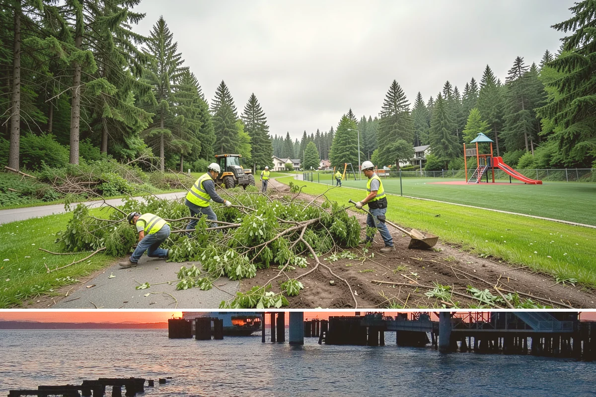 Dog Park Maintenance in Edmonds, Snohomish County, WA - Surfacing and drainage work intensifies through the wet season, while waste service stays constant year-round.