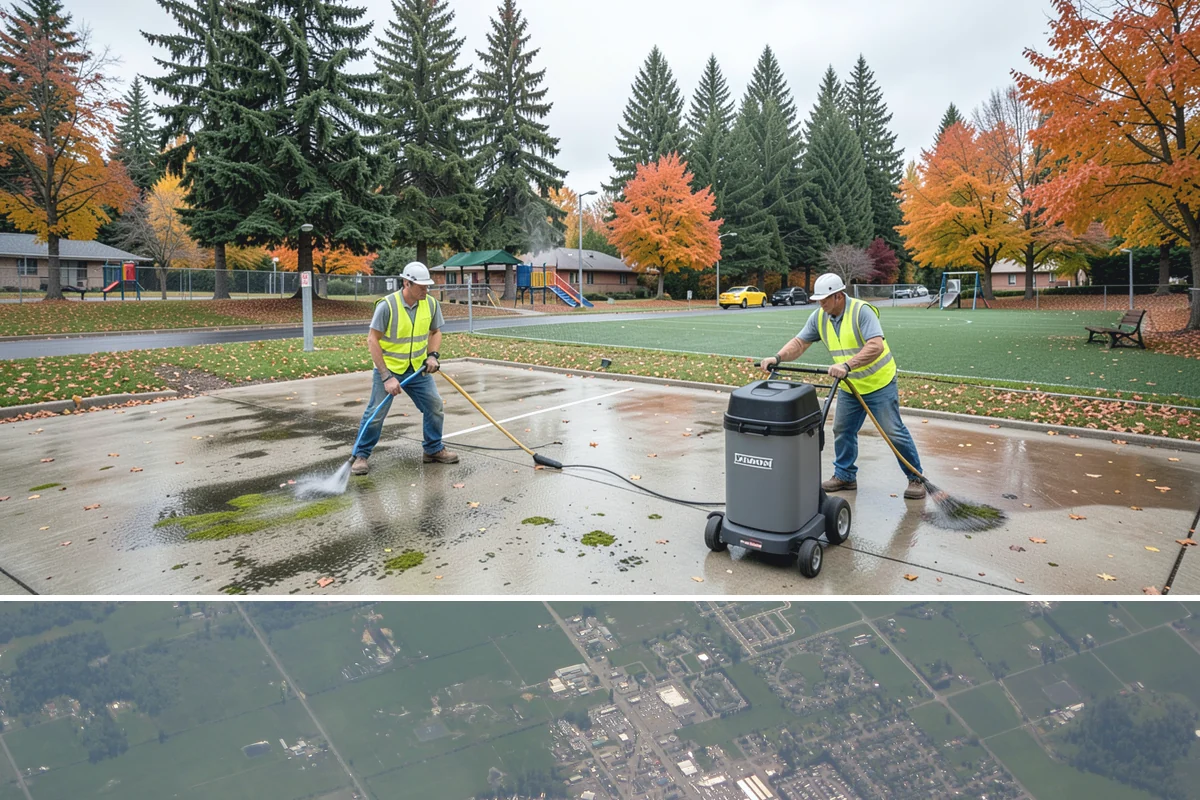Dog Park Maintenance in Enumclaw, King County, WA - Surfacing and drainage work intensifies through the wet season, while waste service stays constant year-round.