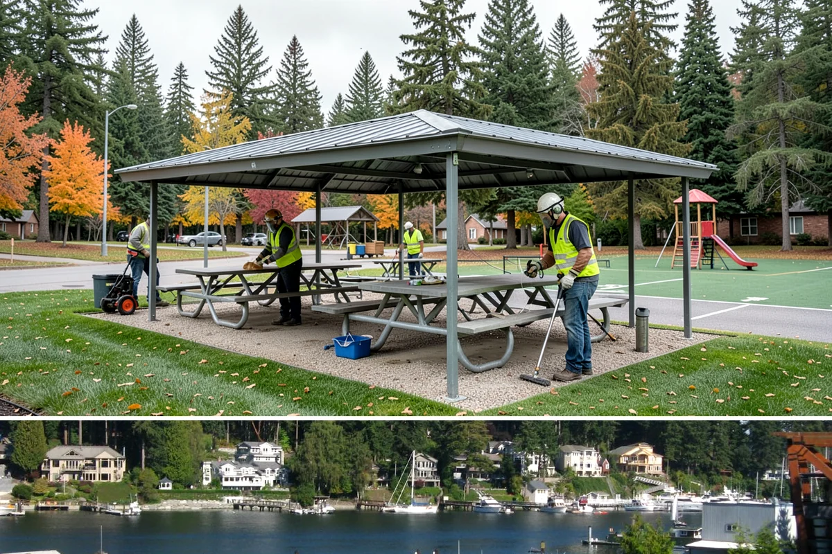 Dog Park Maintenance in Gig Harbor, Pierce County, WA - Surfacing and drainage work intensifies through the wet season, while waste service stays constant year-round.