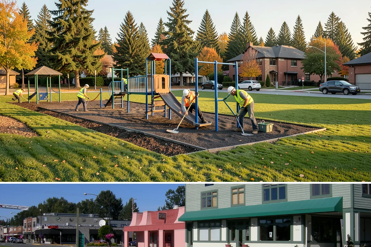 Dog Park Maintenance in Snoqualmie, King County, WA - Surfacing and drainage work intensifies through the wet season, while waste service stays constant year-round.