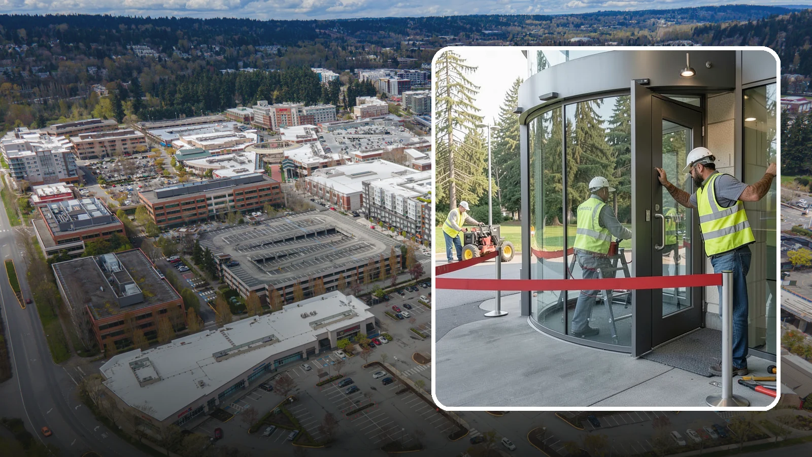 Door Repairs in Redmond, King County, WA - Repair of exterior doors and hardware to maintain secure, accessible entrances at public buildings.