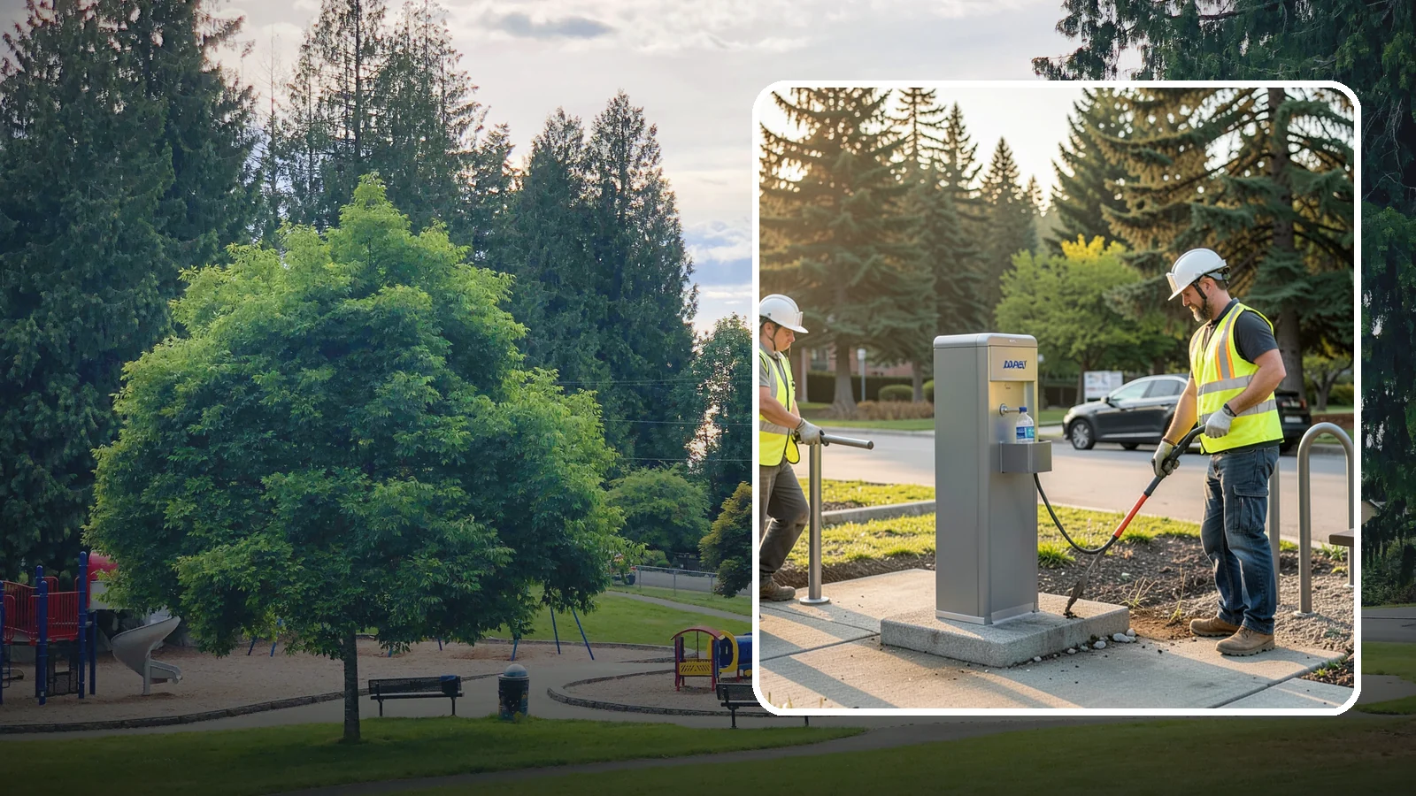 Drinking Fountain Installation in Bonney Lake, Pierce County, WA - We install ADA-accessible drinking fountains with bottle fillers and, where needed, freeze protection.