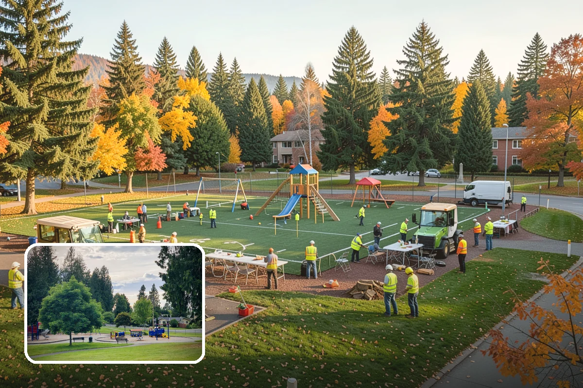 Drinking Fountain Installation in Bonney Lake, Pierce County, WA - ADA hi-lo and bottle-filler compliance for public access