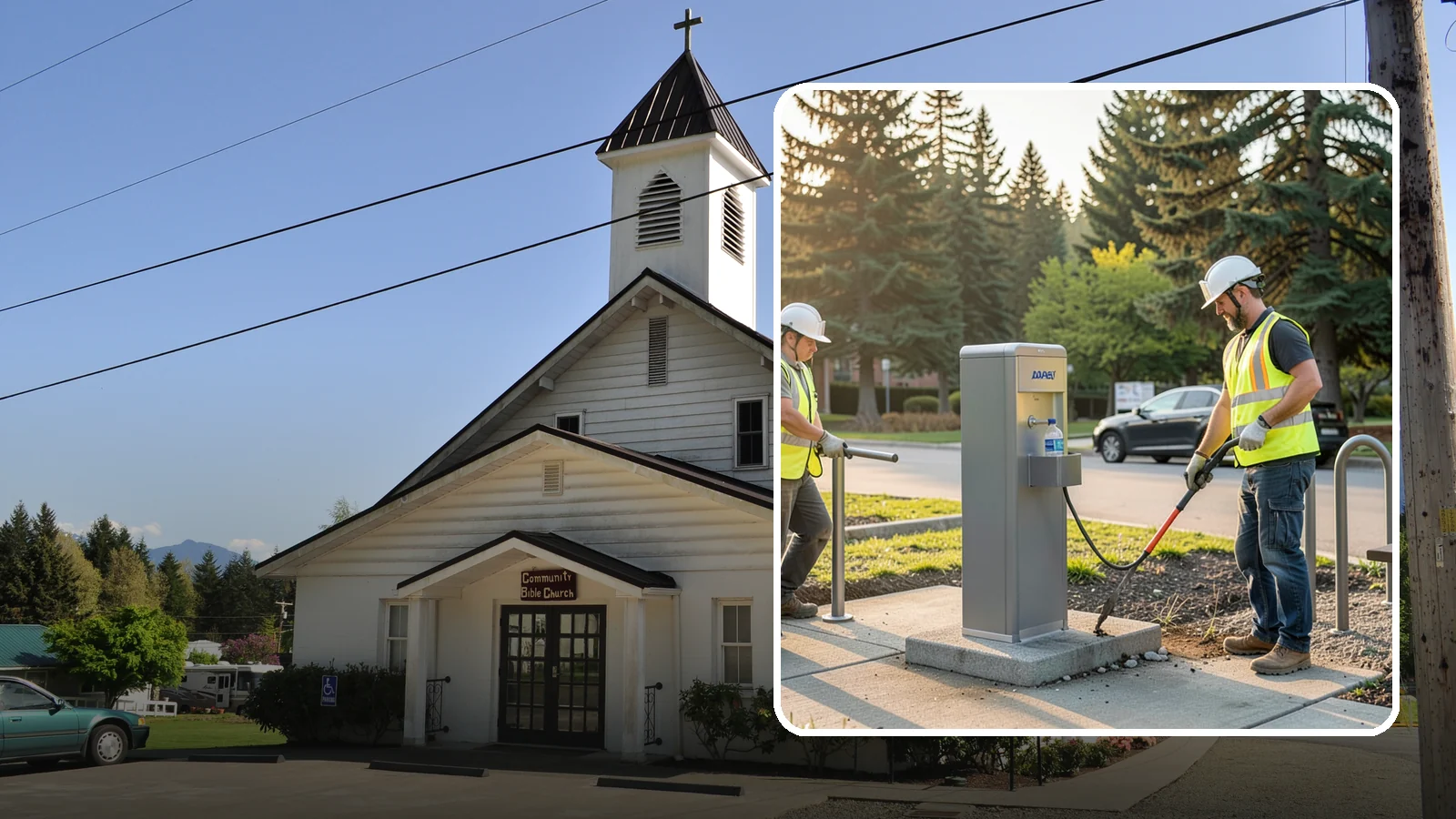 Drinking Fountain Installation in Concrete, Skagit County, WA - We install ADA-accessible drinking fountains with bottle fillers and, where needed, freeze protection.