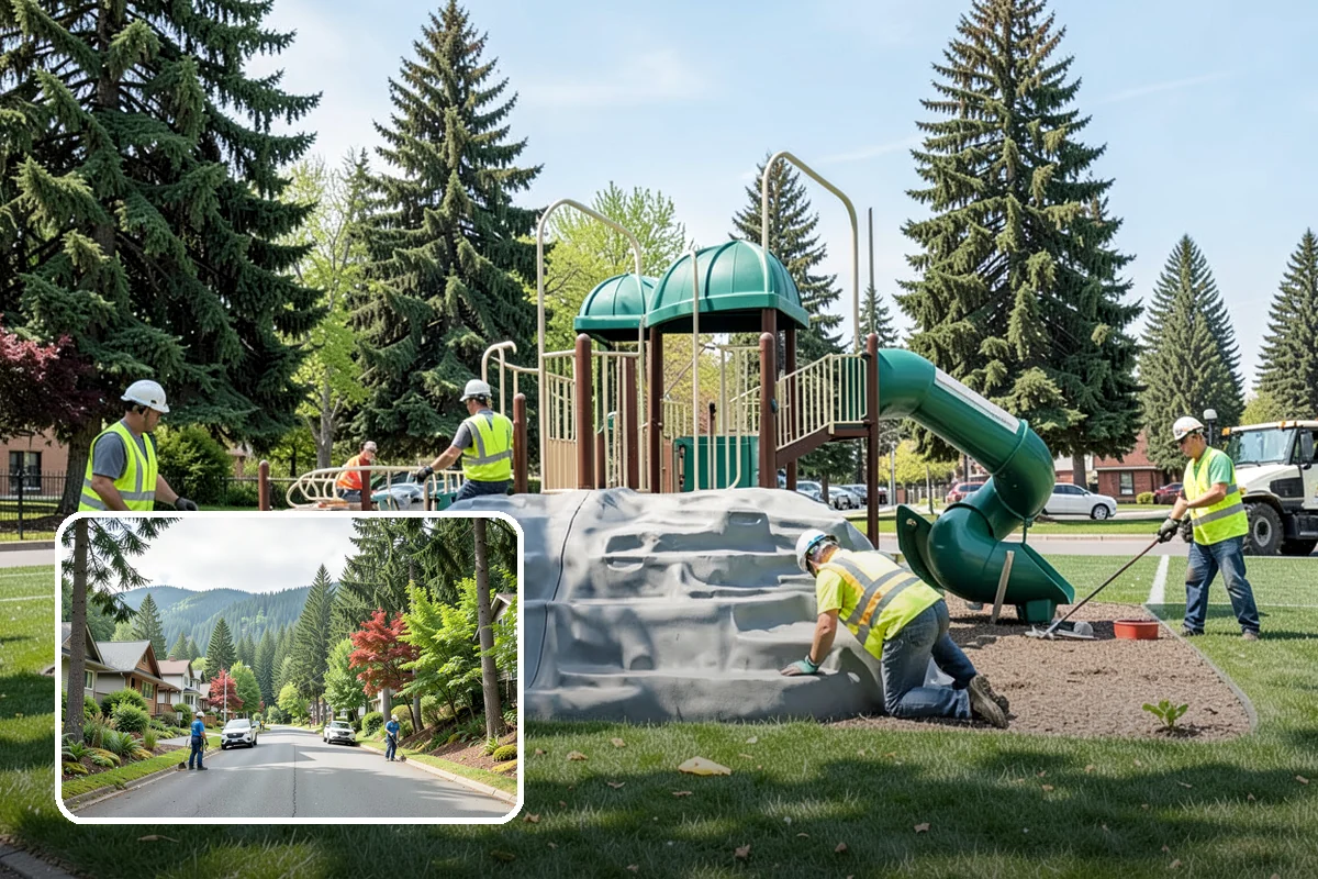 Drinking Fountain Installation in Darrington, Snohomish County, WA - ADA hi-lo and bottle-filler compliance for public access