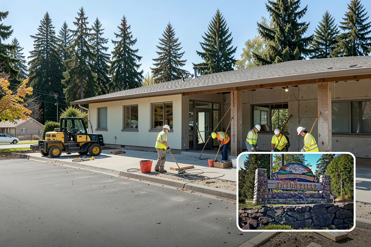 Drinking Fountain Installation in Eatonville, Pierce County, WA - ADA hi-lo and bottle-filler compliance for public access