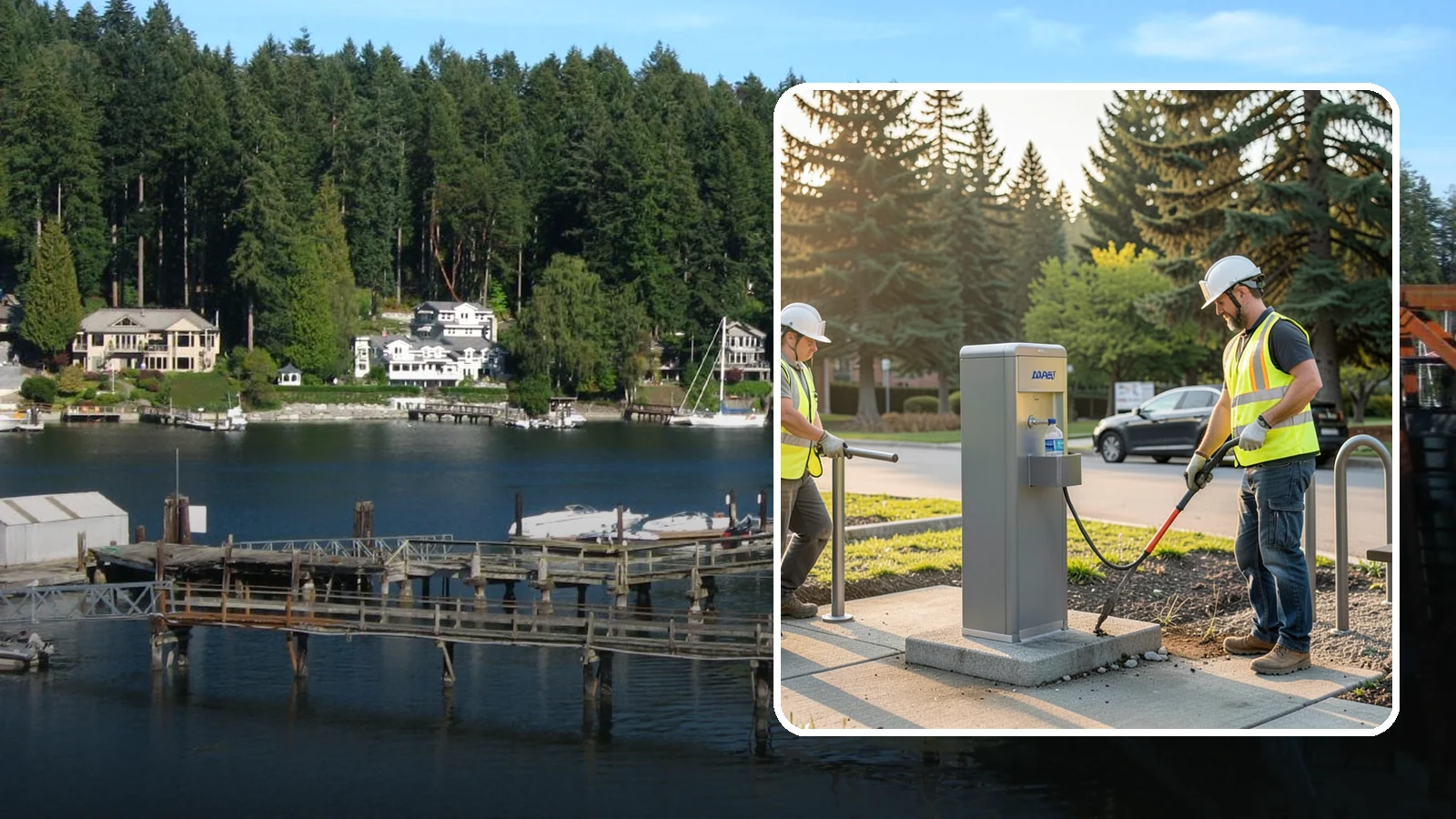 Drinking Fountain Installation in Gig Harbor, Pierce County, WA - We install ADA-accessible drinking fountains with bottle fillers and, where needed, freeze protection.