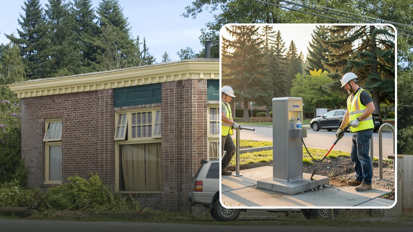 Drinking Fountain Installation in Hamilton, Skagit County, WA - We install ADA-accessible drinking fountains with bottle fillers and, where needed, freeze protection.