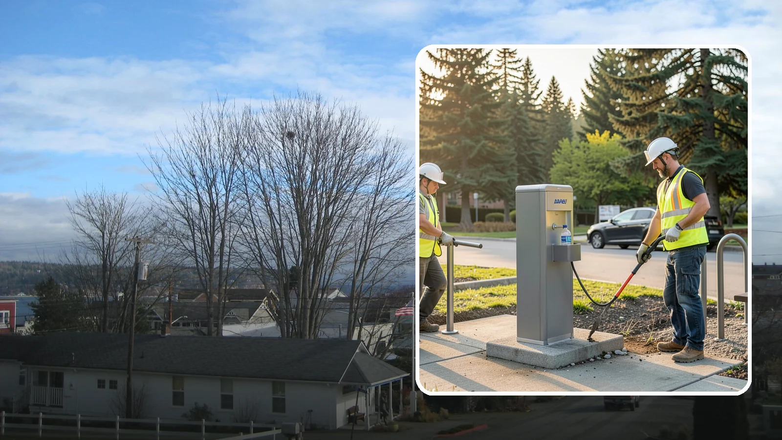 Drinking Fountain Installation in Langley, Island County, WA - We install ADA-accessible drinking fountains with bottle fillers and, where needed, freeze protection.