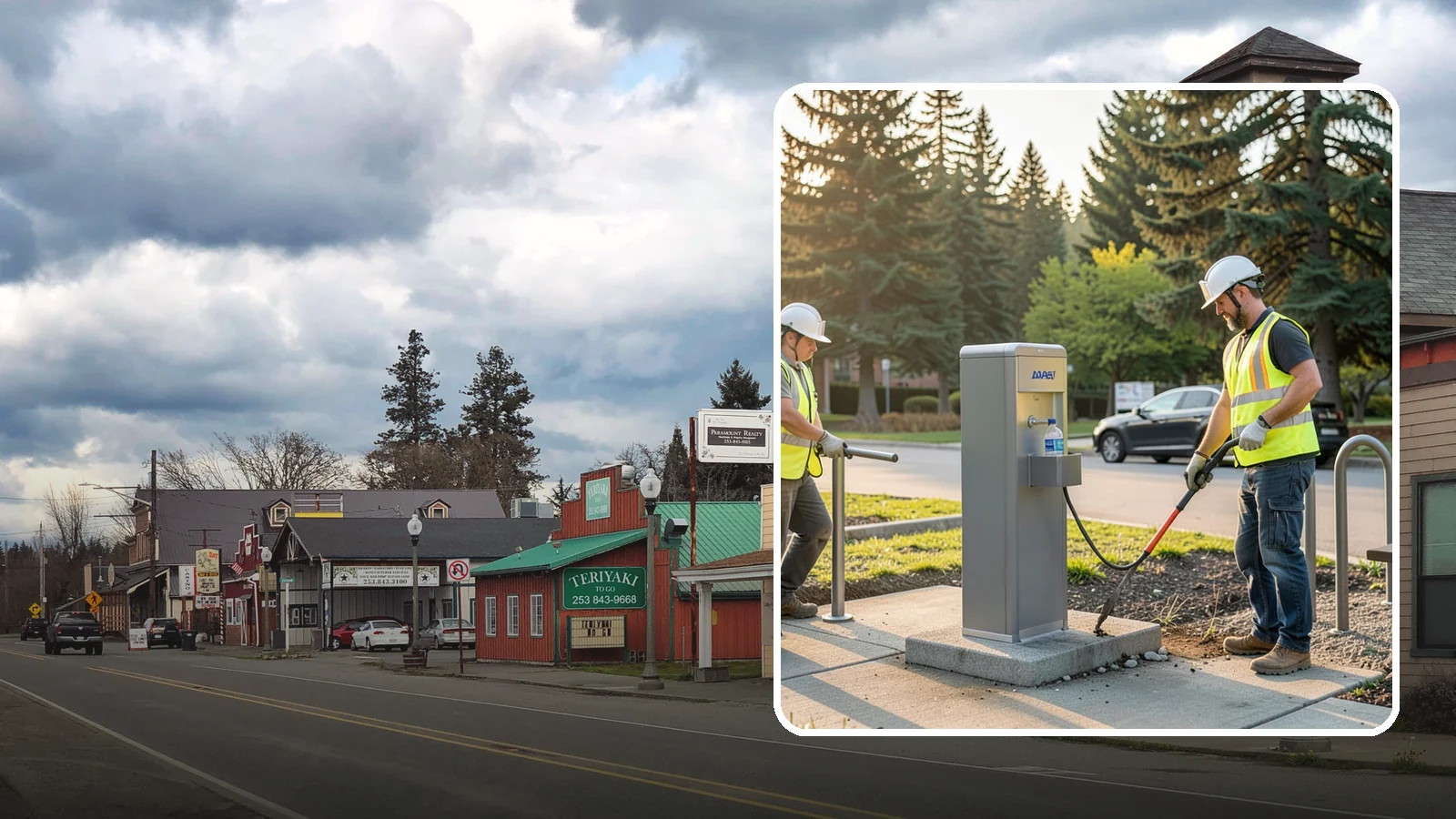 Drinking Fountain Installation in Roy, Pierce County, WA - We install ADA-accessible drinking fountains with bottle fillers and, where needed, freeze protection.